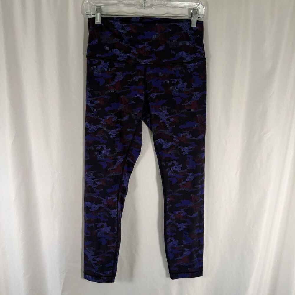 Lululemon Blue Camo Leggings Women's 8 Pull On Mid Rise 25.5" Inseam